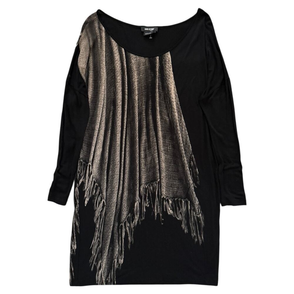 Isabel de Pedro Scarf Print Draped Dress Black US 6 Spain Avant Garde Art Deco
